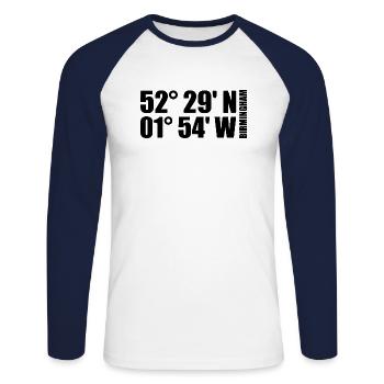 Birmingham Coordinates - Unisex Long Sleeve Baseball T-Shirt - white/navy - Front - Nik (191cm)