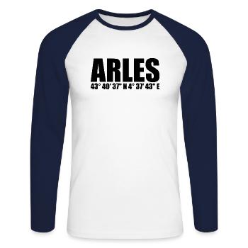 Arles coordinates - Unisex Long Sleeve Baseball T-Shirt - white/navy - Front - Nik (191cm)