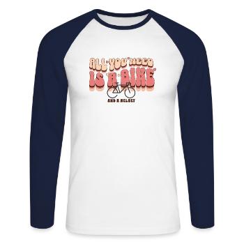 Alles, was Sie brauchen, ist ein Fahrrad und ein Helm - Unisex Baseballshirt langarm - Weiß/Navy - Vorne - Nik (191cm)