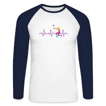 Herzschlag Volleyball - Unisex Baseballshirt langarm - Weiß/Navy - Vorne - Nik (191cm)