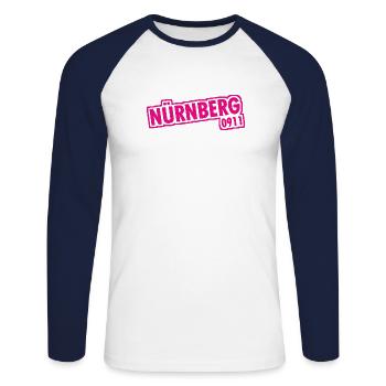 Nürnberg - 0911 - Vorwahl - Bayern - Unisex Baseballshirt langarm - Weiß/Navy - Vorne - Nik (191cm)