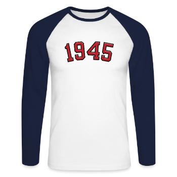 Année de naissance sport 1945 - T-shirt baseball manches longues Homme - blanc/marine - Devant - Nik (191cm)