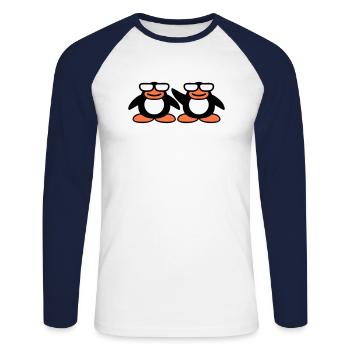2 Pinguine Nerd Hornbrille Geek Schlau Team Crew - Unisex Baseballshirt langarm - Weiß/Navy - Vorne - Nik (191cm)