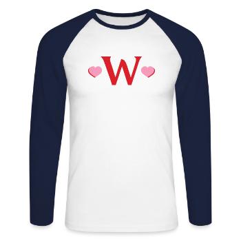 Lettre w cœurs rouges - T-shirt baseball manches longues Homme - blanc/marine - Devant - Nik (191cm)