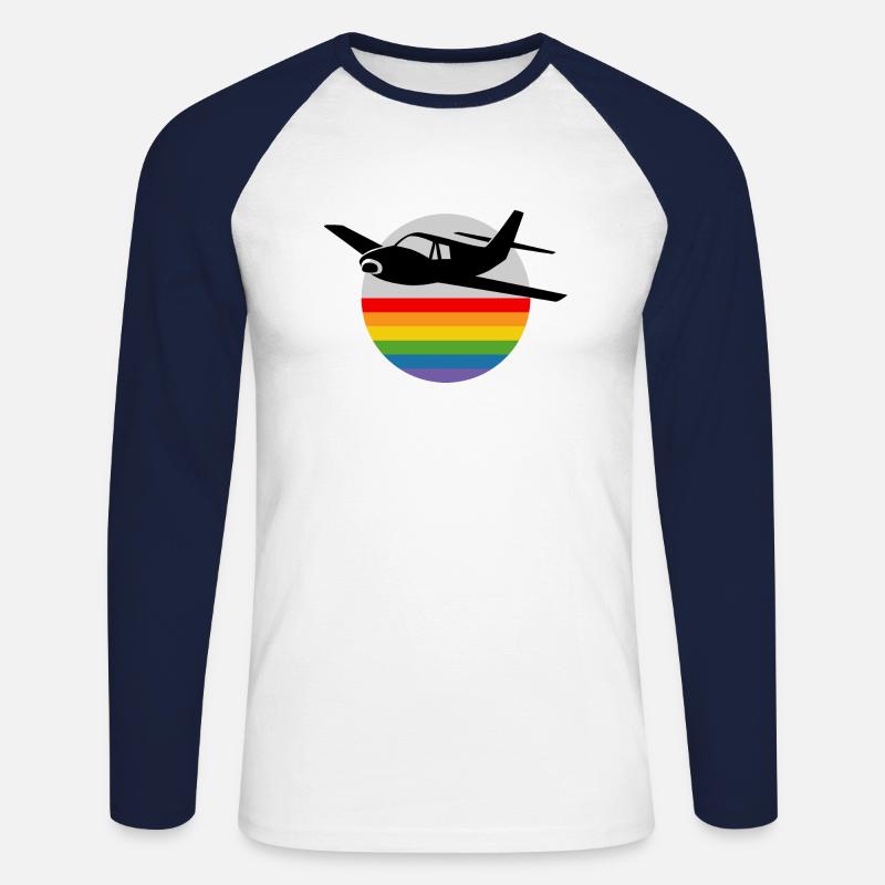 Regenbogen Flugzeug - Unisex Baseballshirt langarm - Weiß/Navy
