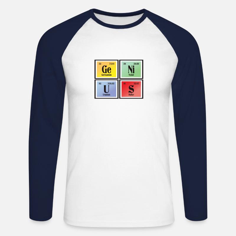 Genius | Periodensystem der Elemente - Unisex Baseballshirt langarm - Weiß/Navy
