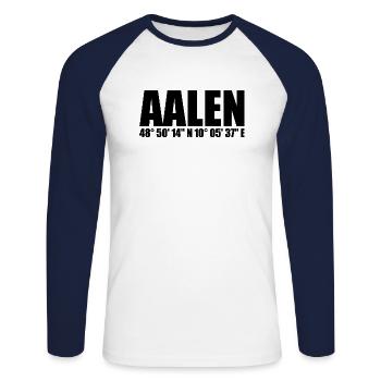 Aalen Koordinaten - Unisex Baseballshirt langarm - Weiß/Navy - Vorne - Nik (191cm)