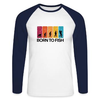 Born to Fish - Angler Evolution - Unisex Baseballshirt langarm - Weiß/Navy - Vorne - Nik (191cm)