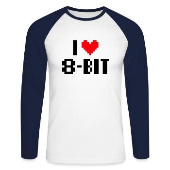 I love 8bit - Unisex Long Sleeve Baseball T-Shirt - white/navy - Front - Nik (191cm)