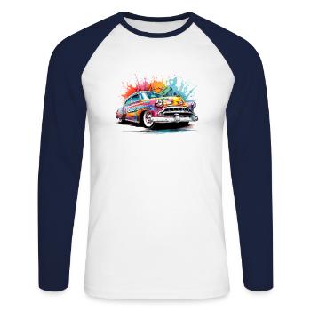 bunter Oldtimer - Unisex Baseballshirt langarm - Weiß/Navy - Vorne - Nik (191cm)