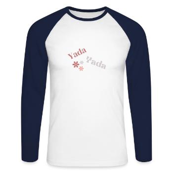 Yada Yada Typography, Simple Brown and Grey Words - Unisex Long Sleeve Baseball T-Shirt - white/navy - Front - Nik (191cm)