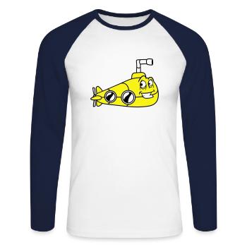 Lustiges U-Boot mit Gesicht Lächelt Comic Cartoon - Unisex Baseballshirt langarm - Weiß/Navy - Vorne - Nik (191cm)