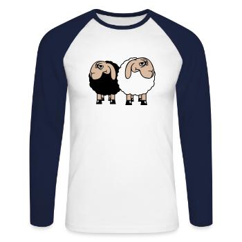 2 Sheep Look Skeptical Offended Friends Team - Unisex Long Sleeve Baseball T-Shirt - white/navy - Front - Nik (191cm)