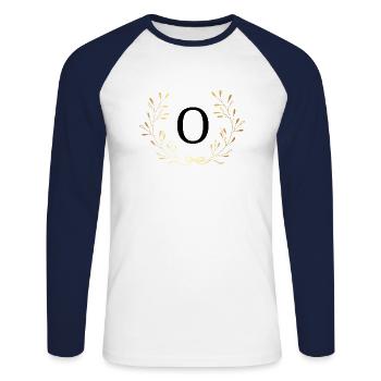 Lettre o couronne Floral doré - T-shirt baseball manches longues Homme - blanc/marine - Devant - Nik (191cm)