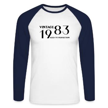 Vintage 1983 aged to perfection - Unisex Long Sleeve Baseball T-Shirt - white/navy - Front - Nik (191cm)