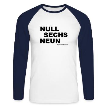 069 - Frankfurt - Vorwahl - Telefon - telefonieren - Unisex Baseballshirt langarm - Weiß/Navy - Vorne - Nik (191cm)