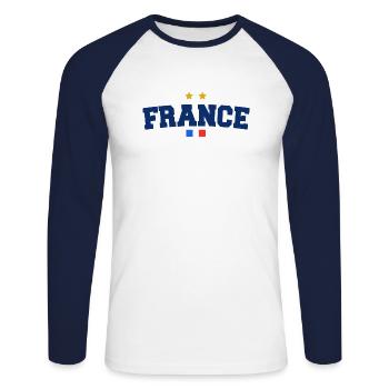FRANCE Sport Foot Supporter - T-shirt baseball manches longues Homme - blanc/marine - Devant - Nik (191cm)