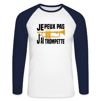 Je Peux Pas J'ai Trompette Pour Trompettiste - T-shirt baseball manches longues Homme - blanc/marine - Devant - Nik (191cm)