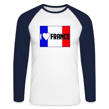 j'adore la France - T-shirt baseball manches longues Homme - blanc/marine - Devant - Nik (191cm)