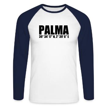 Coordonnées de Palma - T-shirt baseball manches longues Homme - blanc/marine - Devant - Nik (191cm)