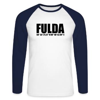 Fulda Koordinaten - Unisex Baseballshirt langarm - Weiß/Navy - Vorne - Nik (191cm)