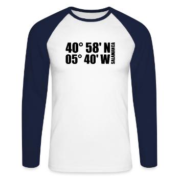 Coordonnées de Salamanque - T-shirt baseball manches longues Homme - blanc/marine - Devant - Nik (191cm)