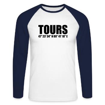 Tours Coordinates - Unisex Long Sleeve Baseball T-Shirt - white/navy - Front - Nik (191cm)
