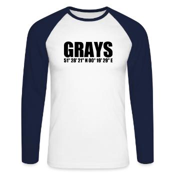 Gray's coordinates - Unisex Long Sleeve Baseball T-Shirt - white/navy - Front - Nik (191cm)
