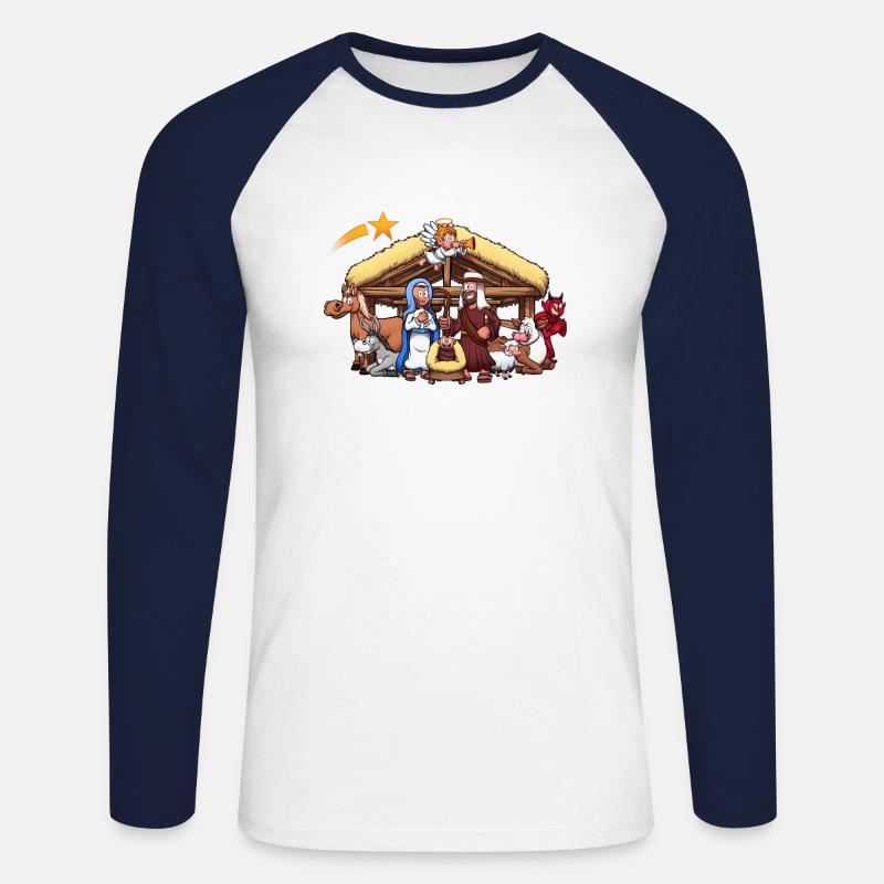 Krippe - Unisex Baseballshirt langarm - Weiß/Navy