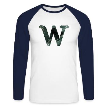 Lettre w marbré vert - T-shirt baseball manches longues Homme - blanc/marine - Devant - Nik (191cm)