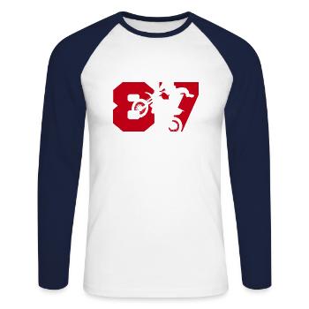 Moto 87 motard - Unisex Long Sleeve Baseball T-Shirt - white/navy - Front - Nik (191cm)
