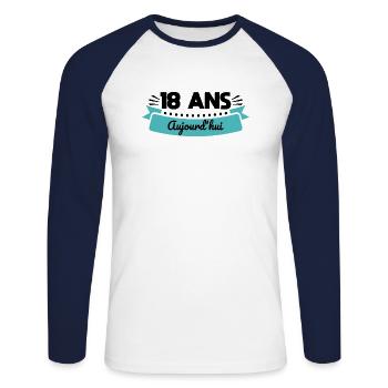18 years old today. 18 Year Anniversary Gift - Unisex Long Sleeve Baseball T-Shirt - white/navy - Front - Nik (191cm)