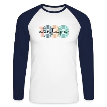 1938 vintage rétro - T-shirt baseball manches longues Homme - blanc/marine - Devant - Nik (191cm)