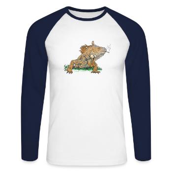 Iguana // Illustration - Unisex Long Sleeve Baseball T-Shirt - white/navy - Front - Nik (191cm)
