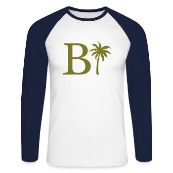 Lettre b vert Palm - T-shirt baseball manches longues Homme - blanc/marine - Devant - Nik (191cm)