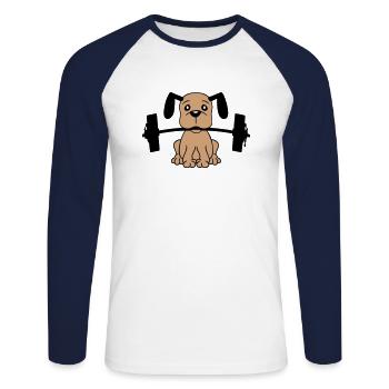 Chien Bodybuilder Muscles forts Gym Haltérophilie - T-shirt baseball manches longues Homme - blanc/marine - Devant - Nik (191cm)
