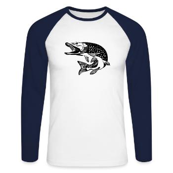 Pike-pike - Unisex Long Sleeve Baseball T-Shirt - white/navy - Front - Nik (191cm)