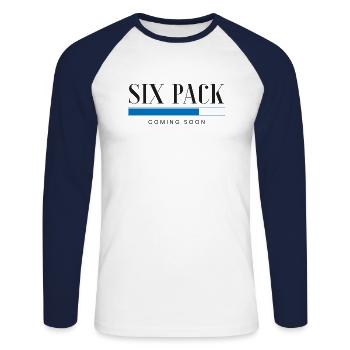 six pack coming soon - Unisex Long Sleeve Baseball T-Shirt - white/navy - Front - Nik (191cm)