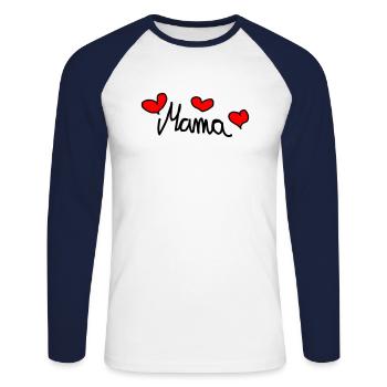 Mom - Sweet design with hearts - Unisex Long Sleeve Baseball T-Shirt - white/navy - Front - Nik (191cm)