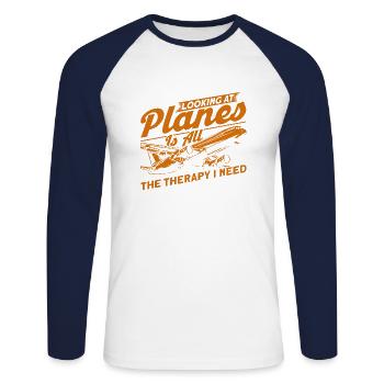 Cadeau d’atterrissage d’avion de pilote d’avion d’avion - T-shirt baseball manches longues Homme - blanc/marine - Devant - Nik (191cm)