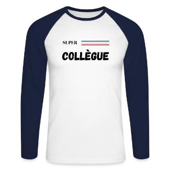 super collègue - t-shirt assorti - T-shirt baseball manches longues Homme - blanc/marine - Devant - Nik (191cm)