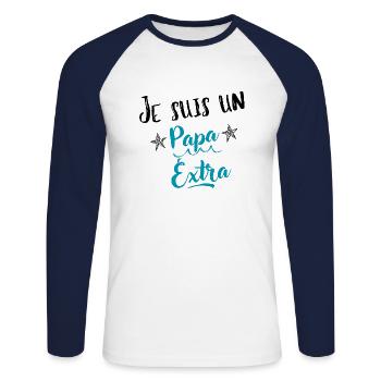Papa extraordinaire - Cadeau fête des pères - T-shirt baseball manches longues Homme - blanc/marine - Devant - Nik (191cm)
