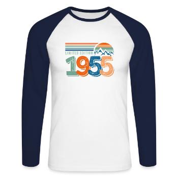 Limitierte Auflage 1955 - Unisex Baseballshirt langarm - Weiß/Navy - Vorne - Nik (191cm)