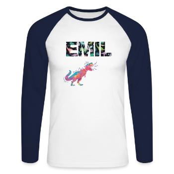 EMIL - Beautiful boy name with dinosaur - Unisex Long Sleeve Baseball T-Shirt - white/navy - Front - Nik (191cm)