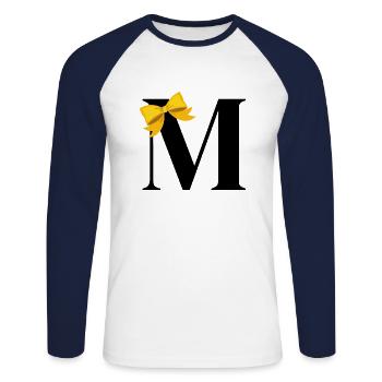 Lettre m nœud jaune - T-shirt baseball manches longues Homme - blanc/marine - Devant - Nik (191cm)
