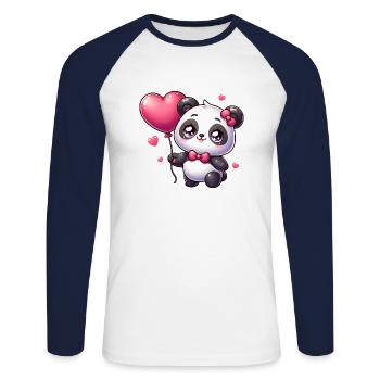 Kawaii Panda - Unisex Long Sleeve Baseball T-Shirt - white/navy - Front - Nik (191cm)