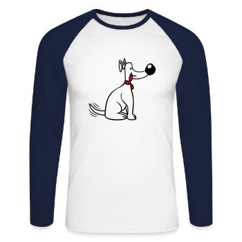 Dog Big Nose Wagging Cute Happy - Unisex Long Sleeve Baseball T-Shirt - white/navy - Front - Nik (191cm)