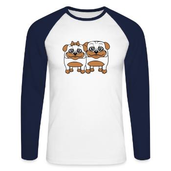 2 chiens Carlin Homme Femme Couple Deux Amoureux Amour - T-shirt baseball manches longues Homme - blanc/marine - Devant - Nik (191cm)