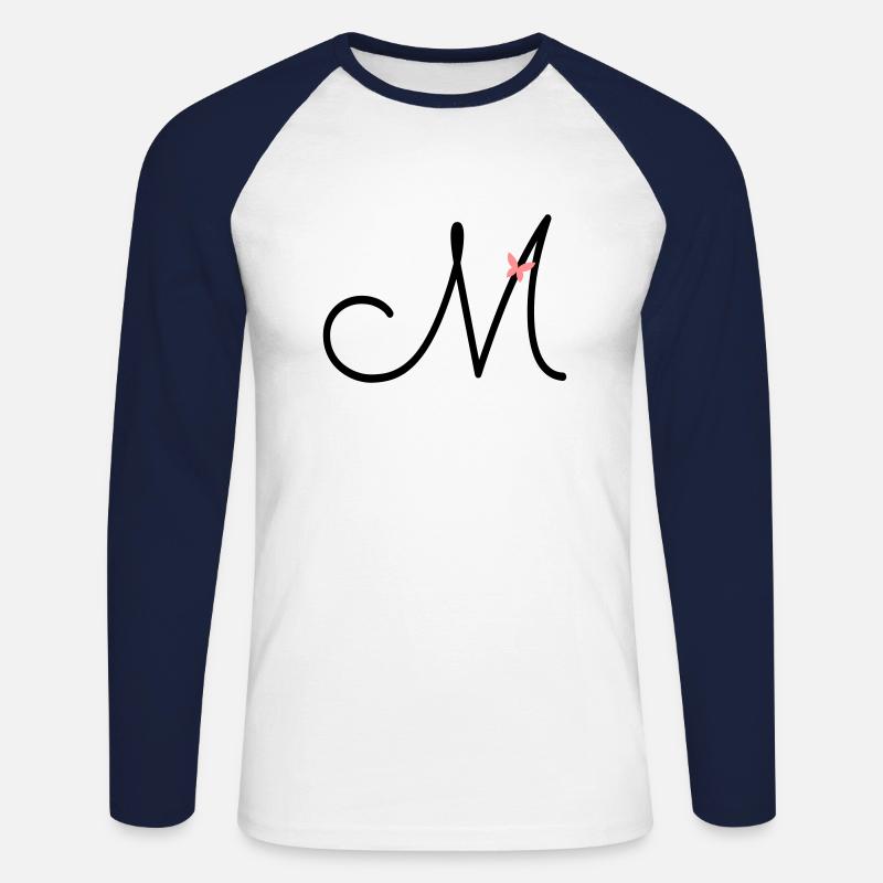 Buchstabe M Anfangsbuchstabe Schmetterling - Unisex Baseballshirt langarm - Weiß/Navy