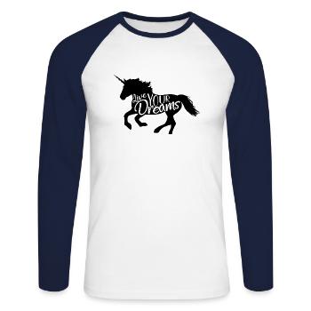 Unicorn - Unisex Baseballshirt langarm - Weiß/Navy - Vorne - Nik (191cm)